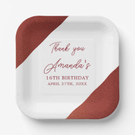 Plato De Papel Rosa moderno Purpurina de cobre dorado dulce 16 cu