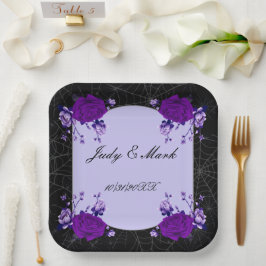 Plato De Papel Rosa morado Floral Spiderweb Boda de Caída