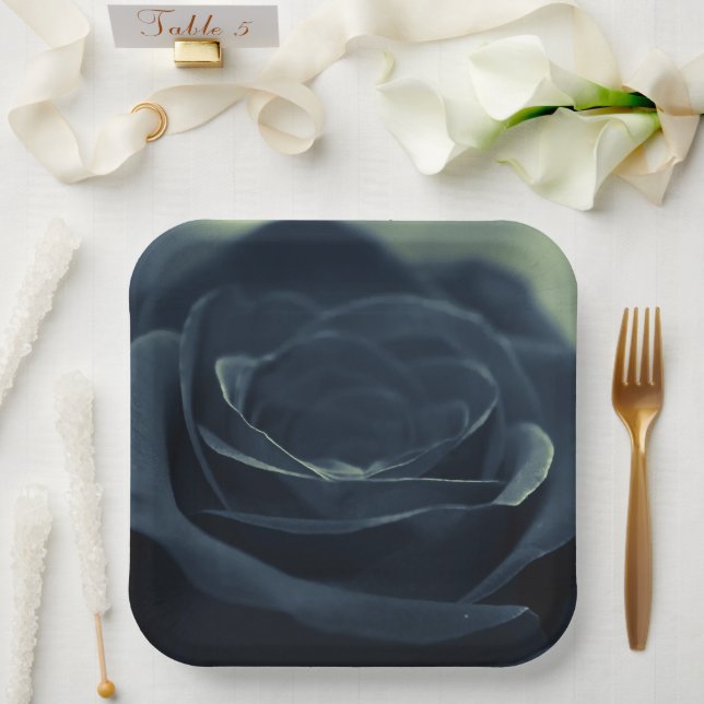 Plato De Papel Rosa negro Flor oscura Vibe gótico oscuro (Boda)