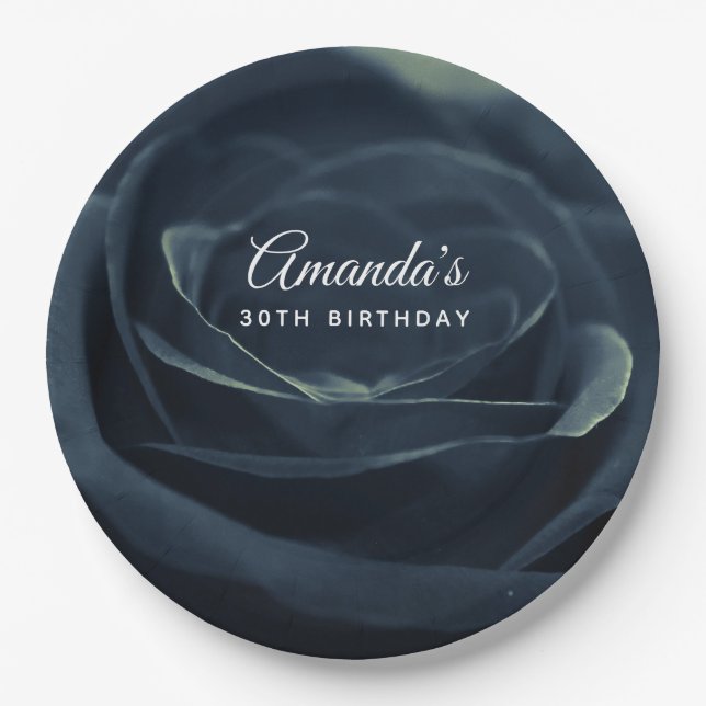 Plato De Papel Rosa Negro Flor Oscuro Vibe Gótico Cumpleaños (Anverso)