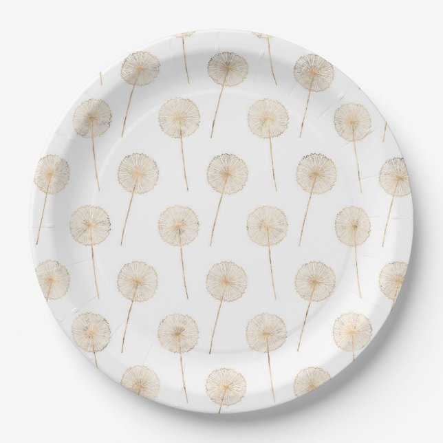 Plato De Papel Rosa oro dandelion desear fondo blanco (Anverso)
