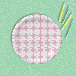 Plato de papel rosa patrón béisbol
