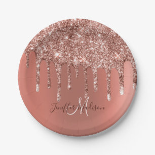 Plato De Papel Rosa personalizado Purpurina de oro Drily Luxury