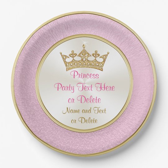 Plato De Papel Rosa personalizado y princesa placas de papel del