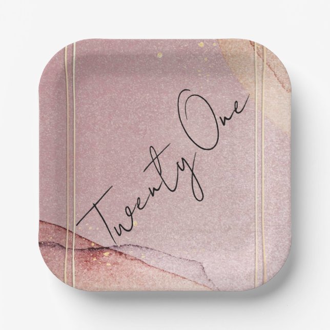 Plato De Papel Rosa Purpurina de oro Alcohol Tinta Fiesta 21º cum (Anverso)