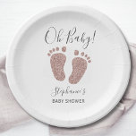 Plato De Papel Rosa Purpurina de oro Baby Feet Baby Shower<br><div class="desc">Estas lindas placas de papel Baby Shower están decoradas con pies de bebé purpurina de oro rosa rosa y rosa rosa rosa rosa y Oh Baby! en una tipografía elegante. Personalizable fácil.</div>