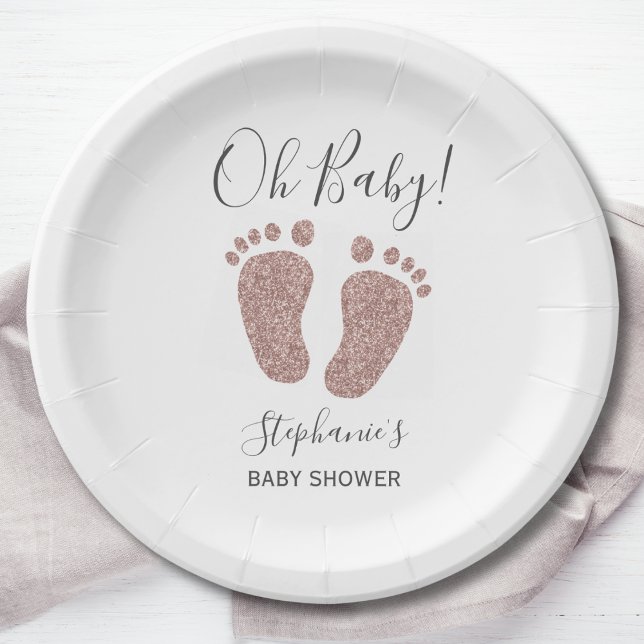 Plato De Papel Rosa Purpurina de oro Baby Feet Baby Shower (Subido por el creador)