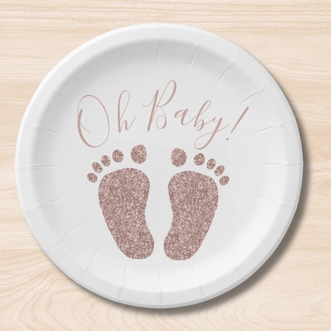 Plato De Papel Rosa Purpurina de oro Baby Shower (Subido por el creador)
