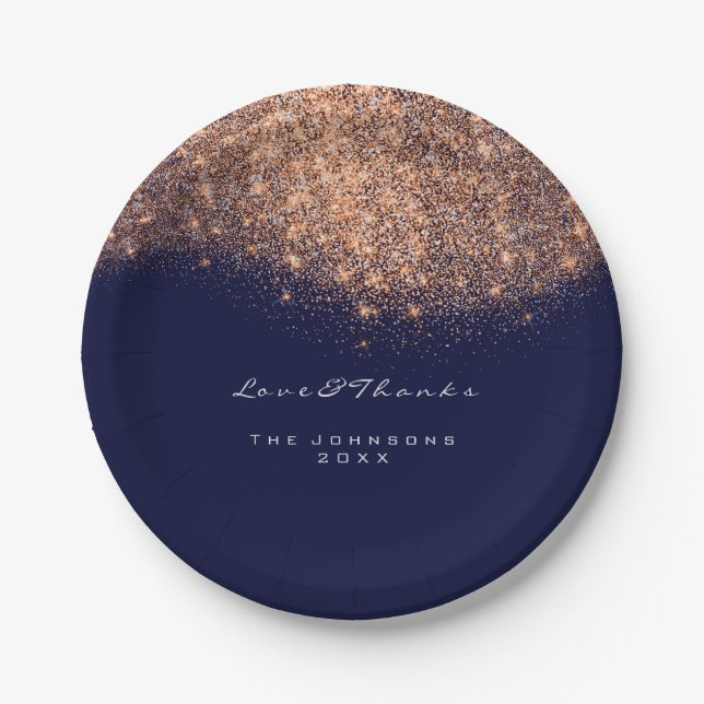 Plato De Papel Rosa Purpurina de Oro Cumpleaños Marina Azul 16 Bo (Anverso)