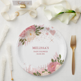 Plato De Papel Rosa Purpurina de oro Glam Personalizado