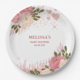 Plato De Papel Rosa Purpurina de oro Glam Personalizado