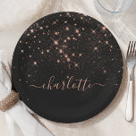 Plato De Papel Rosa Purpurina de oro Sparkly Elegante guión glamo<br><div class="desc">Crea tu propia placa de papel brillante de diamante negro y rosa personalizada con tu personalizado moderno nombre de escritura manuscrita.</div>