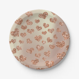 Plato De Papel Rosa purpurina Foxier Gold Hearts Confetti Copper