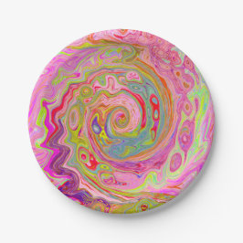 Plato De Papel Rosa retro, amarillo y magenta Resumen de arte gro