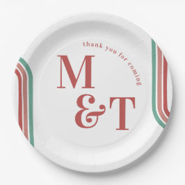 Plato De Papel Rosa | Retro Setentis Stripes | Monograma Boda