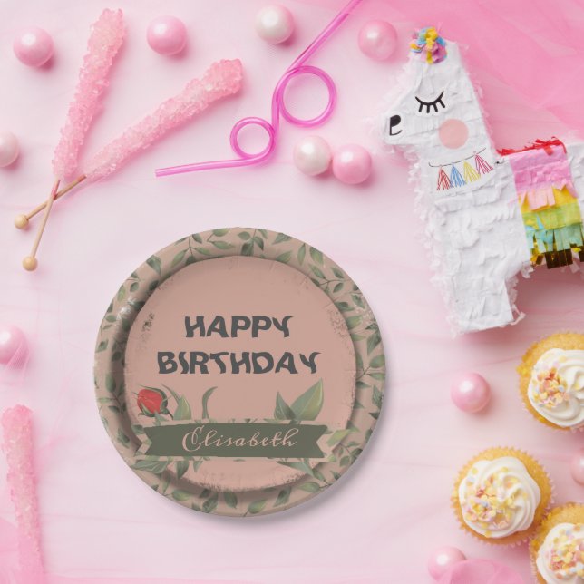 Plato De Papel Rosa Roja (Fiesta)