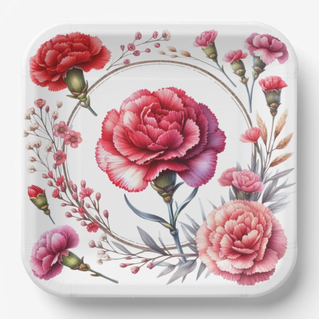 Plato De Papel Rosa Roja (Anverso)