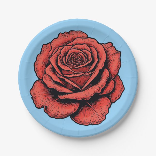 Plato De Papel Rosa Roja (Anverso)