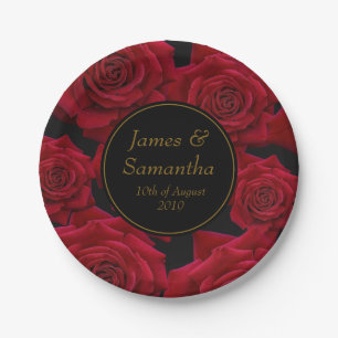 Plato De Papel Rosa Roja Elegante - Boda