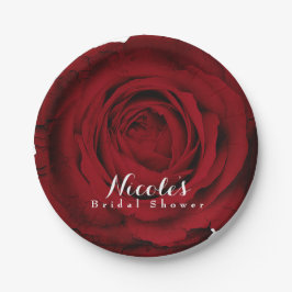Plato De Papel Rosa Roja Floral Hermosa Fiesta Elegante Personali