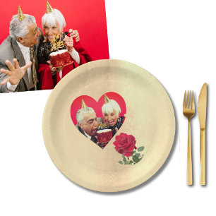 Plato De Papel Rosa Roja personalizada Aniversario
