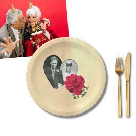 Plato De Papel Rosa Roja personalizada Aniversario 