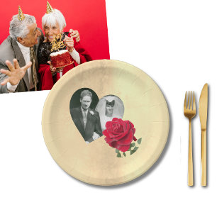 Plato De Papel Rosa Roja personalizada Aniversario 