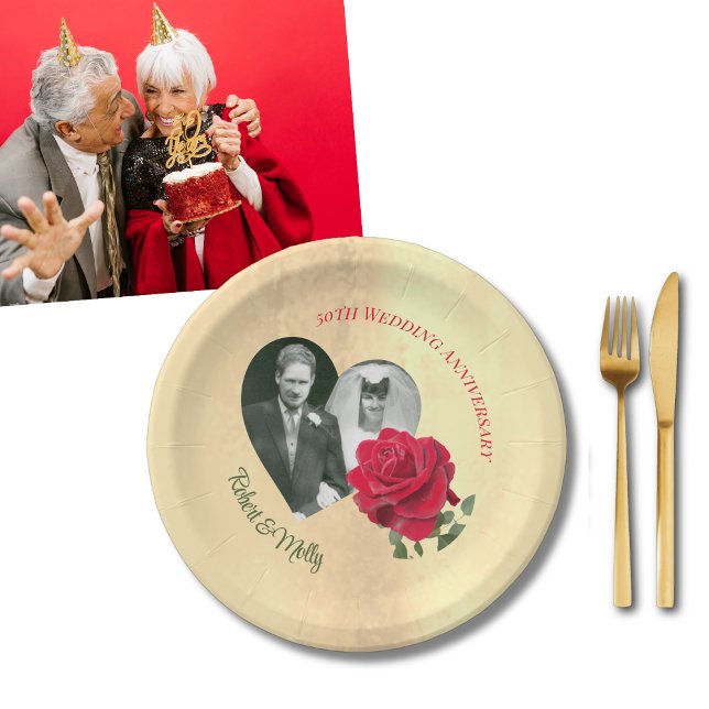 Plato De Papel Rosa Roja personalizada Aniversario  (Subido por el creador)