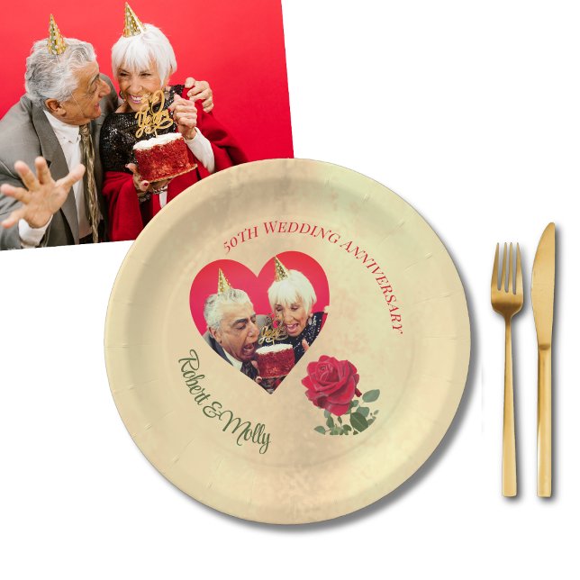 Plato De Papel Rosa Roja personalizada Aniversario  (Subido por el creador)