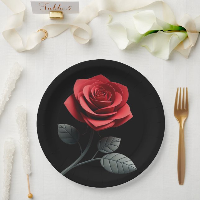 Plato De Papel Rosa roja única- (Boda)