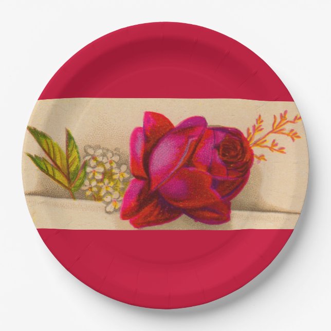 Plato De Papel Rosa roja victoriana (Anverso)