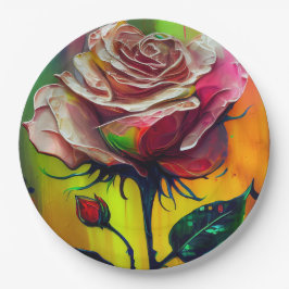 Plato De Papel Rosa Rosa Abstracta Boda Elegante