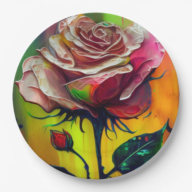 Plato De Papel Rosa Rosa Abstracta Boda Elegante (Anverso)