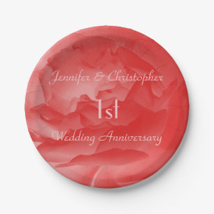 Plato De Papel Rosa rosa coral, primer aniversario Boda