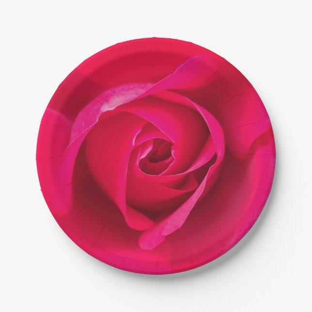 Plato De Papel Rosa rosa rojo romántico v2 (Anverso)