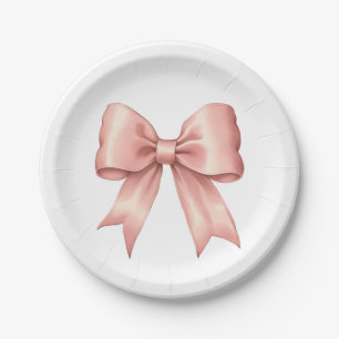 Plato De Papel Rosa Rosa sobre el taparo satinado blanco