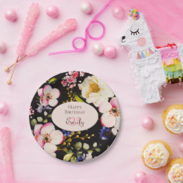 Plato De Papel Rosa rosa y amarillo color de agua en negro, cumpl