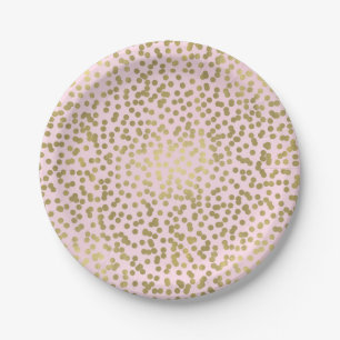 Plato De Papel Rosa Rosado y Lunares Dorados Confeti Glam Elegant