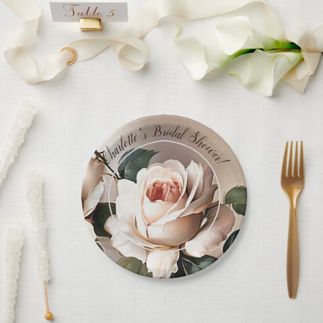 Plato De Papel Rosa Rubor Beige Flower Bridal Shower (Boda)