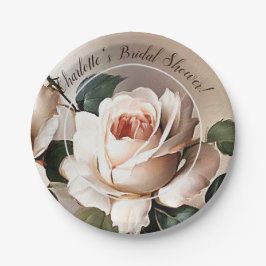 Plato De Papel Rosa Rubor Beige Flower Bridal Shower