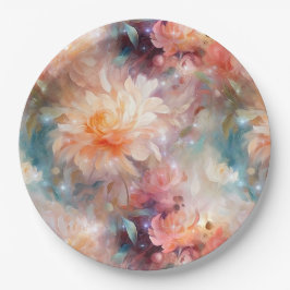 Plato De Papel Rosa Rubor Peach Naranja Floral