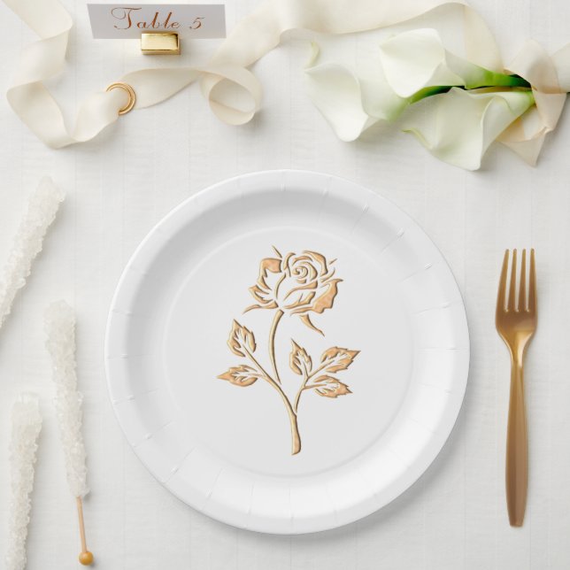 Plato De Papel Rosa simple de oro (Boda)