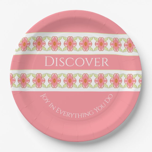 Plato De Papel Rosa sonrojado floral (Anverso)