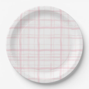 Plato De Papel Rosa Suave a Pastel de Cuadros Fiesta