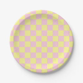 Plato De Papel Rosa suave y amarillo al borde del control