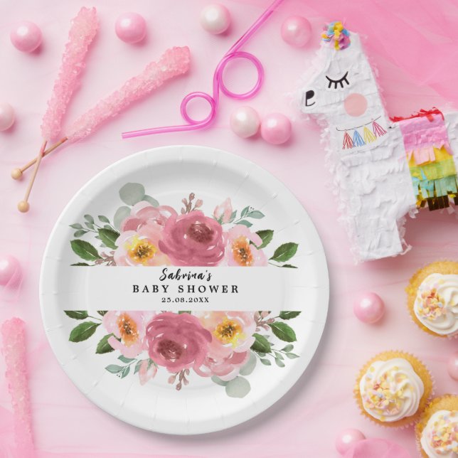 Plato De Papel rosa terroso | Rubor Pink Floral Baby Shower (Fiesta)