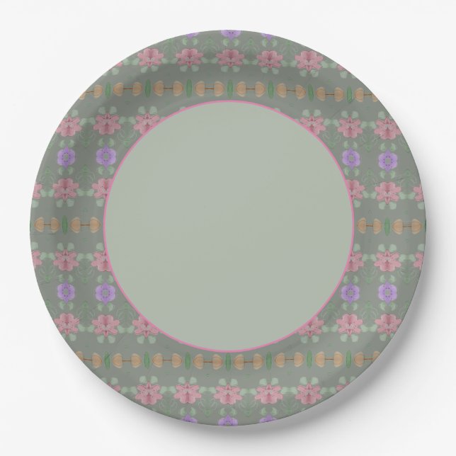 Plato De Papel Rosa verde sabio y malva (Anverso)