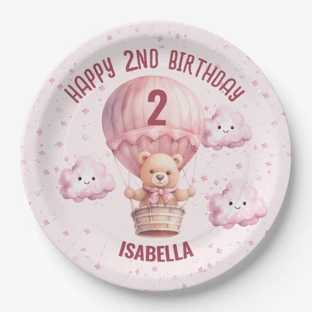 Plato De Papel Rosa y Bonito Teddy Bear Baby Girl (Anverso)