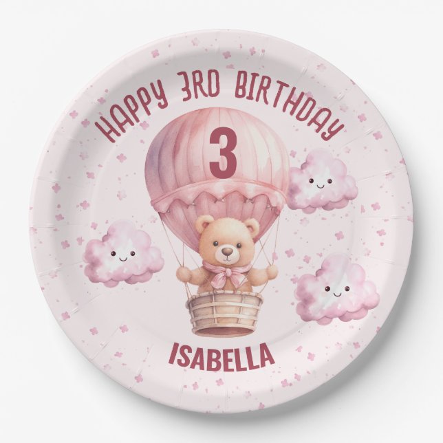 Plato De Papel Rosa y Bonito Teddy Bear Baby Girl (Anverso)