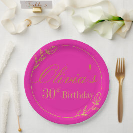 Plato De Papel Rosa y Dorado Personalizados